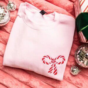 * NEW ARRIVAL * Candy Cane Bow Embroidered Crewneck Sweater
